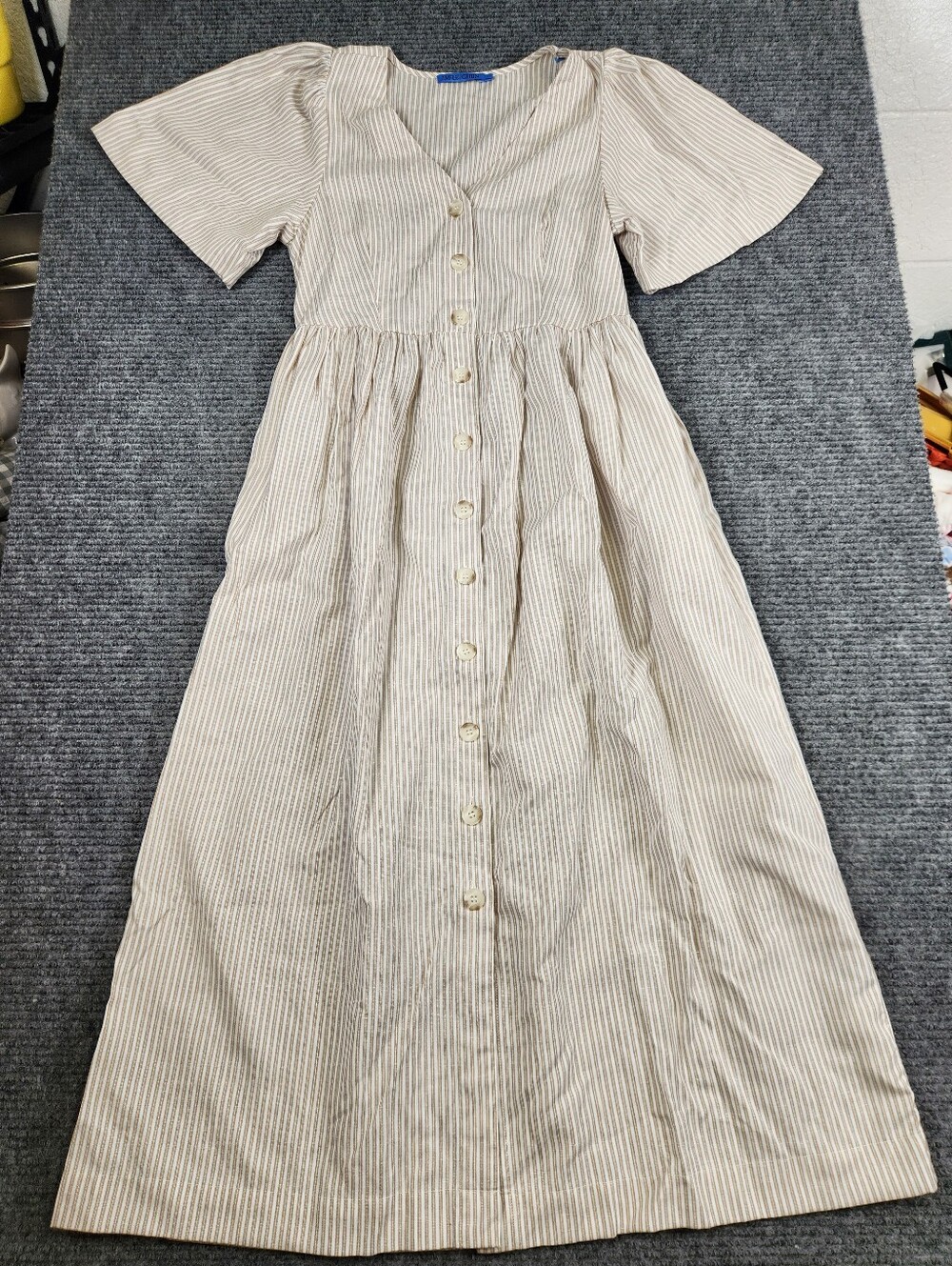 J. Mclaughlin Linen Blend Dress XS Midi Preppy Coastal Button Front Lagenlook